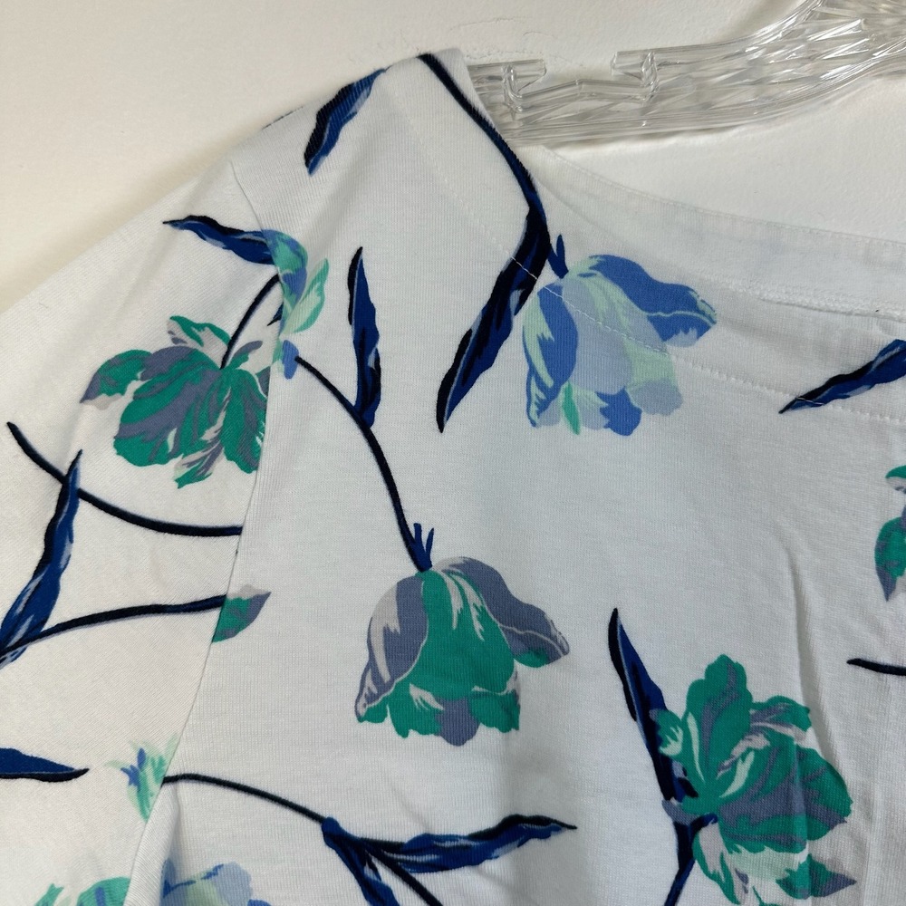 Croft & Barrow Womens XL White Blue Teal Floral 3/4 Sleeve Boat Neck Cotton Top - Picture 5 of 6